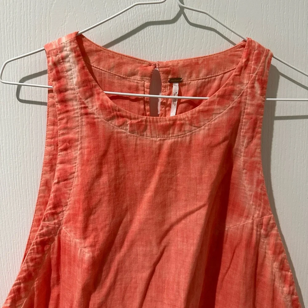 Free People Red Orange Breathless Moments Sleeveless Tunic Top Sz L